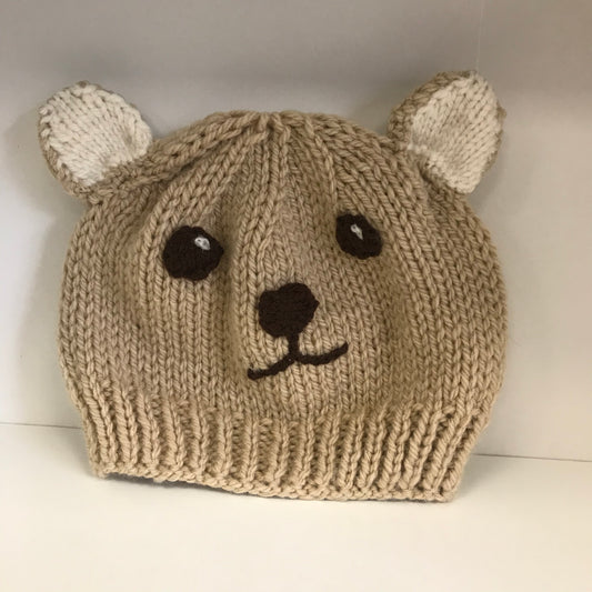 Hand Knit Hat Brown Bear