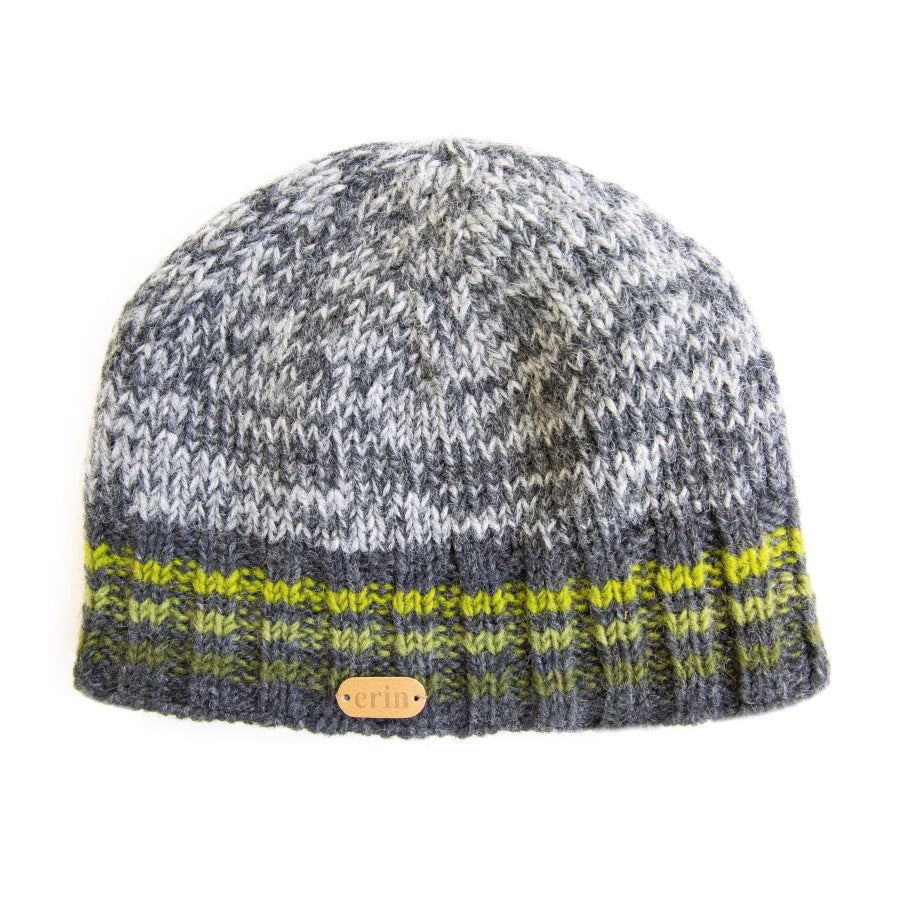 Grey and Green Fleece Lined Hat